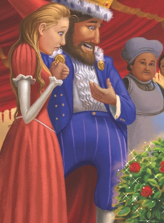 Illustration of the King and princess looking at the cobbler's eldest son