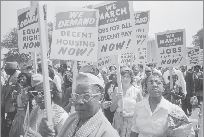 Marchers protested at the March on Washington on August 28, 1963, in Washington, DC.