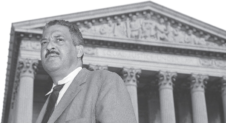 Thurgood Marshall stands in front of the U.S. Supreme Court in 1954. Thirteen years later, he became the nation’s first African American Supreme Court justice.