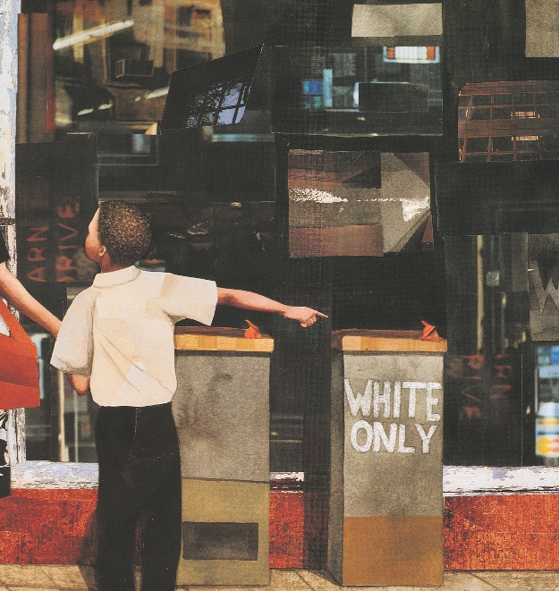 a woman and child by a white only sign