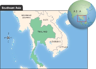 Interpret the Map Locate Thailand on the map. Which countries border Thailand?