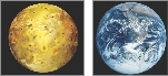 Io (left) has a temperature of –230°F. Earth’s most extreme recorded low is –129°F.