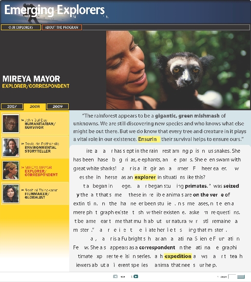 Photograph of first page of Web site article about Mireya Mayor