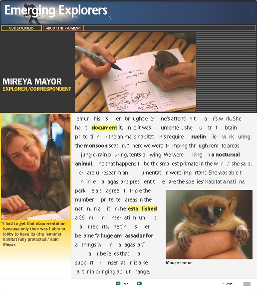 Photograph of third page of web site article about Mireya Mayor