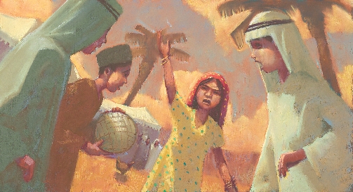 Illustration of Nadia telling her brothers about the games Hamed had taught her