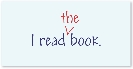 Illustration of a sentence “I read book.” with “the” inserted in the sentence