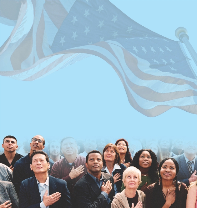 Photograph of people saluting the U.S. flag