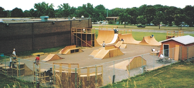 Photograph of the completed skateboard park