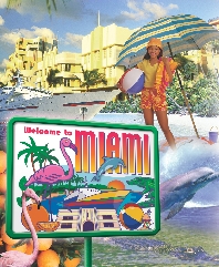 Photograph of a collage showing various scenes of Miami