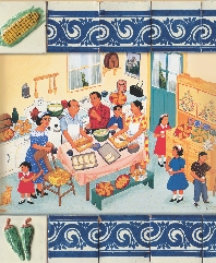 Illustration of a family in a kitchen