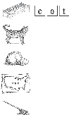 Illustration of pictures showing a cot, cat, cap, map, and mop