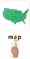 Illustration of a map with a hand pointing to the “a” in the word “map” below it