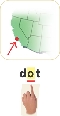 Illustration of a map with a dot on it and a hand pointing to the “o” in the word “dot” below it