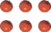 Photograph of two rows of tomatoes with six tomatoes in each row