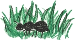 Illustration as drawn by a child of an ant walking in the grass