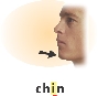 Photograph of a face with arrow pointing to chin. The “i” is underlined in the label “chin.”