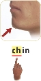 Illustration of a finger pointing to “ch” in the word “chin.”