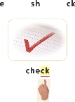 Illustration of a check mark with a finger pointing to the letters “ck” in “check”