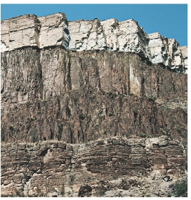 Photograph showing numerous layers of rock in a mountain