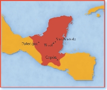 This map shows where the Maya once lived.