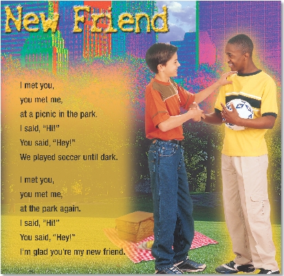 Photograph of two teen boys shaking hands in a park