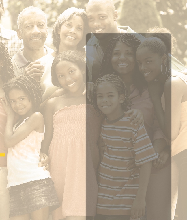 Photograph of the theme book, “Families.” Background photo is a family/extended family.