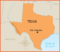 Illustration of a map of Texas identifying the location of San Antonio