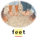 Photograph of people's feet with word “feet” below and “ee” underlined