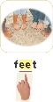 Photograph of feet with word “feet” below with “ee” underlined. A finger points to “ee.”