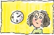 Illustration of Eva looking at the kitchen clock showing 2:10