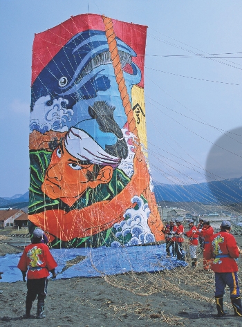 Kites fly high once a year in Hamamatsu, Japan.