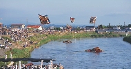 Photograph of several large kites at the Kite Festival in Japan