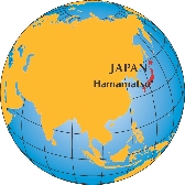 Illustration of a globe with label showing the location of Hamamatsu, a city of Japan