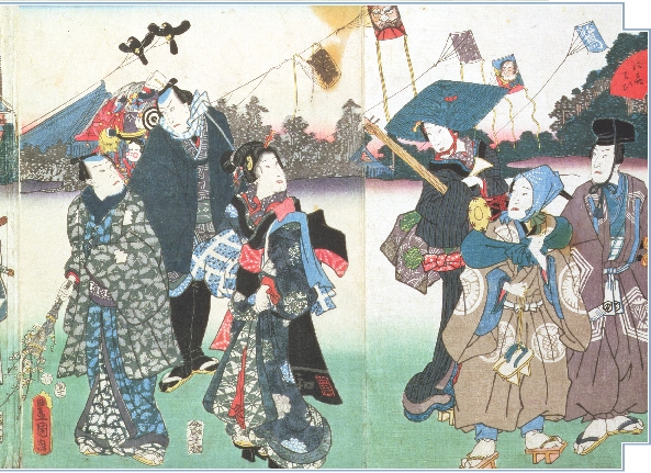 This painting of the Kite Festival was made hundreds of years ago by Utagawa Kunisada.