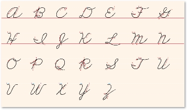 Illustration of the cursive capital letters of the alphabet