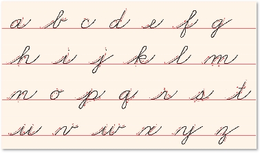 Illustration of the cursive lowercase letters of the alphabet