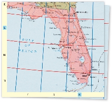 Illustration of a grid system on a map of Florida