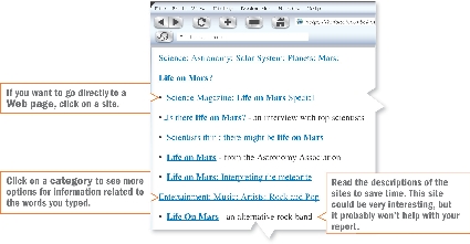 If you want to go directly to a Web page, click on a site.