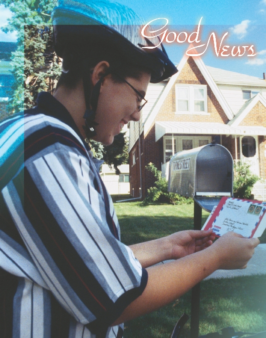 photograph of a teenage boy getting mail out of a home mailbox