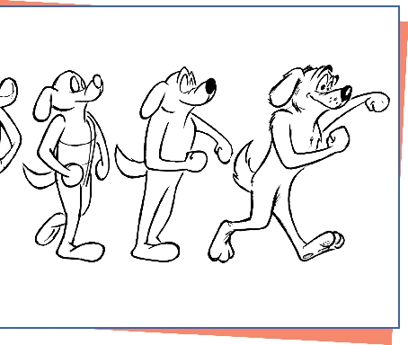 illustration of a series of cartoon dogs showing movement