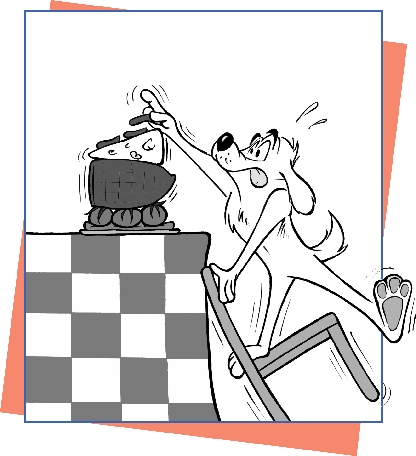 illustration of cartoon dog placing pickles on top of ham and cheese sandwich