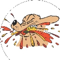 illustration of cartoon dog biting a sandwich