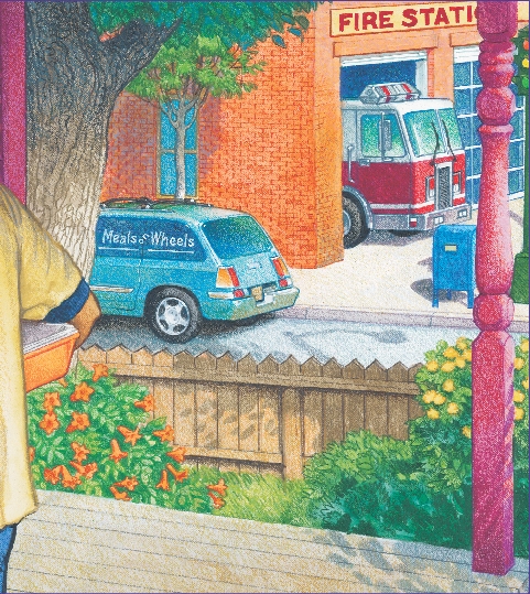 illustration of Carlos' SUV parked next to the fire station