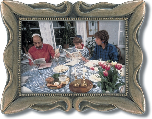 framed photograph of a Jewish family seated at a table having dinner