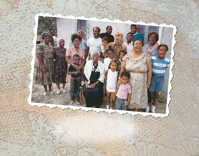 photograph of an extended family with many members, young and old