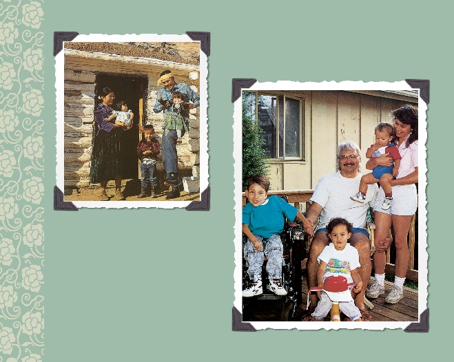 two photographs of families, both with mothers, fathers, and children