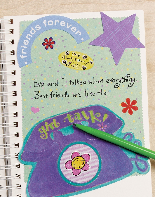 illustration of a best friends scrapbook with a picture of a telephone