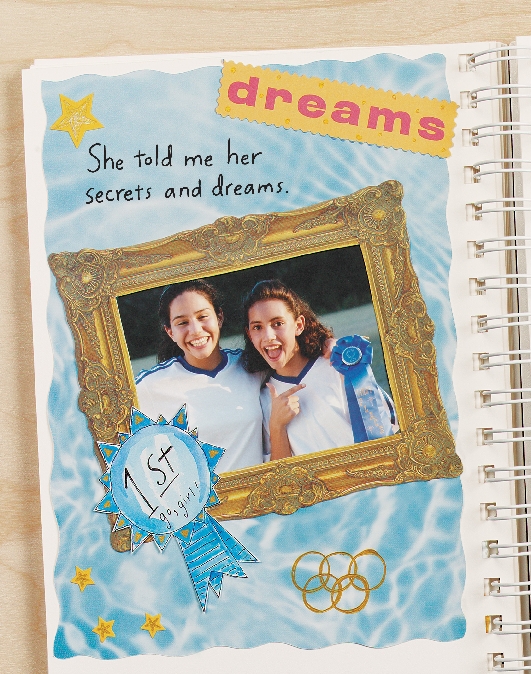 illustration of best friends' scrapbook with photo of two smiling girls