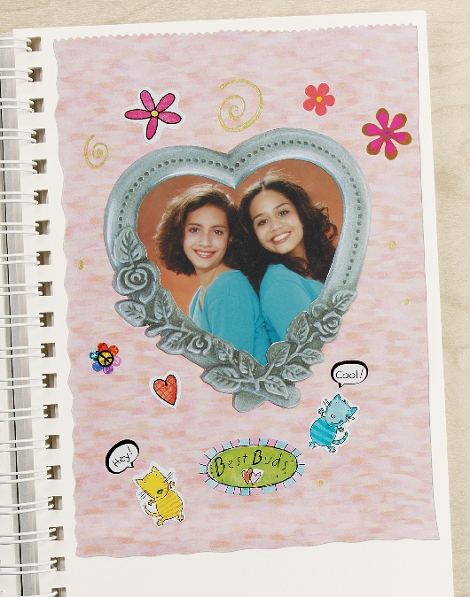 illustration of best friends' scrapbook with photo of two smiling girls