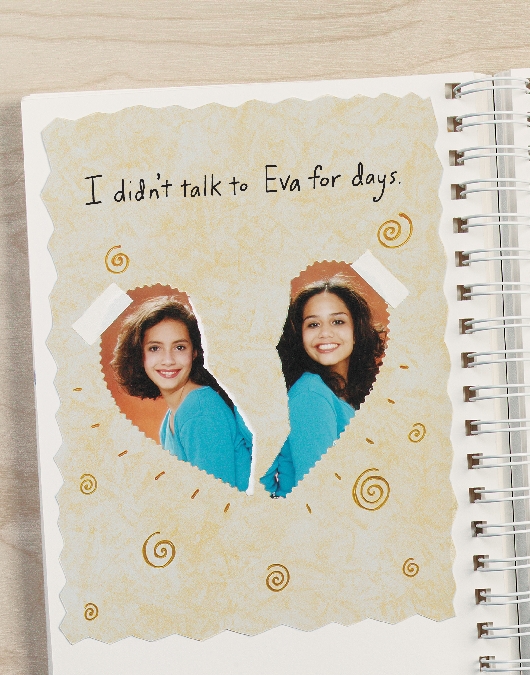 illustration of a ripped apart photo of the two girls in the scrapbook